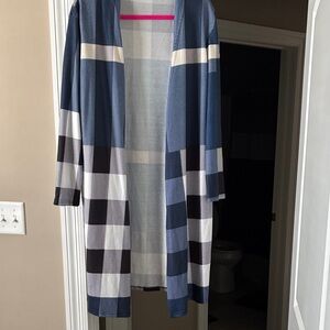 Elegant Blue and Black Checkered Women's Blazer